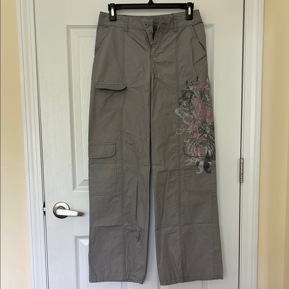 Stylish Gray Cargo Pants with Floral Butterfly Design
